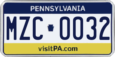 PA license plate MZC0032