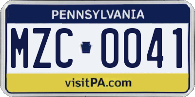 PA license plate MZC0041