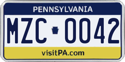PA license plate MZC0042