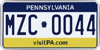 PA license plate MZC0044