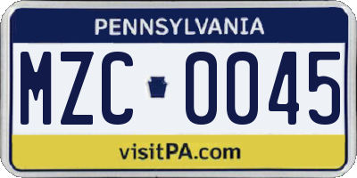 PA license plate MZC0045