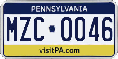 PA license plate MZC0046