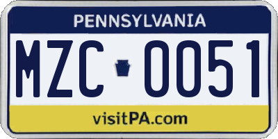 PA license plate MZC0051