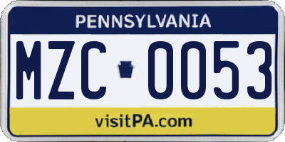 PA license plate MZC0053