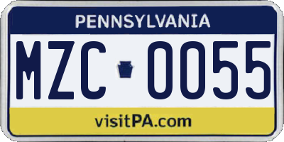 PA license plate MZC0055