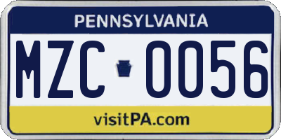 PA license plate MZC0056