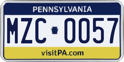 PA license plate MZC0057