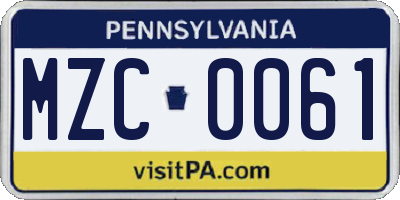 PA license plate MZC0061