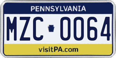 PA license plate MZC0064