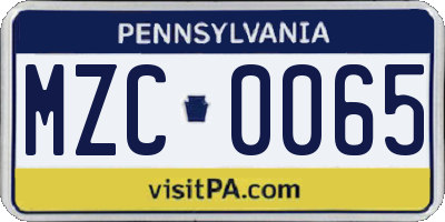 PA license plate MZC0065