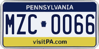 PA license plate MZC0066