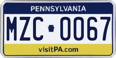 PA license plate MZC0067