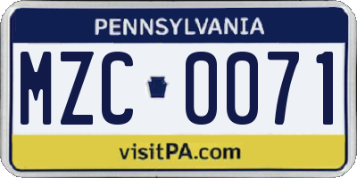 PA license plate MZC0071