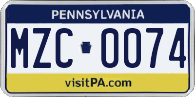 PA license plate MZC0074