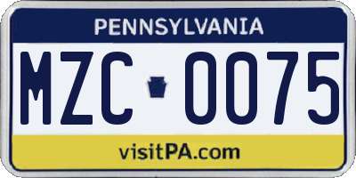 PA license plate MZC0075