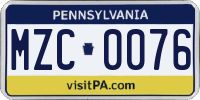 PA license plate MZC0076