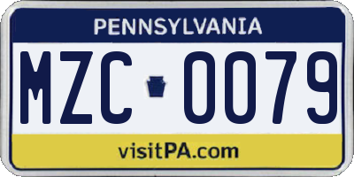 PA license plate MZC0079