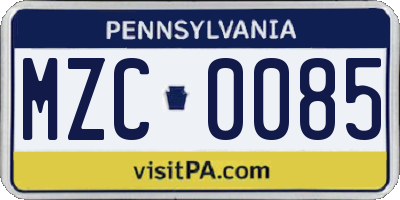 PA license plate MZC0085