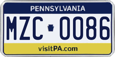 PA license plate MZC0086