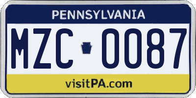 PA license plate MZC0087