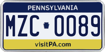 PA license plate MZC0089