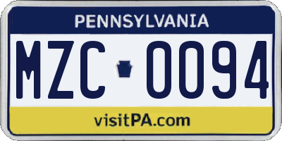 PA license plate MZC0094