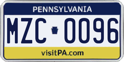 PA license plate MZC0096
