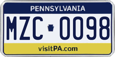PA license plate MZC0098