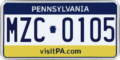 PA license plate MZC0105