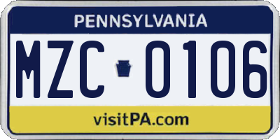 PA license plate MZC0106