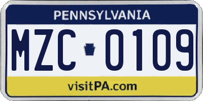 PA license plate MZC0109