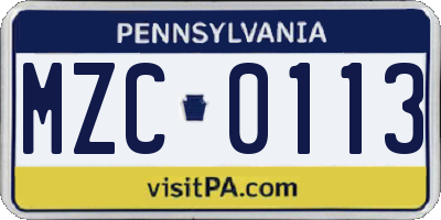 PA license plate MZC0113