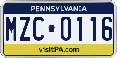 PA license plate MZC0116