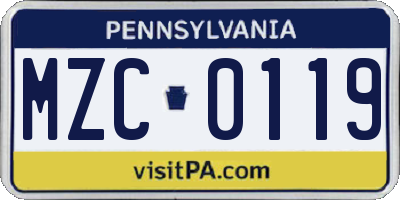 PA license plate MZC0119