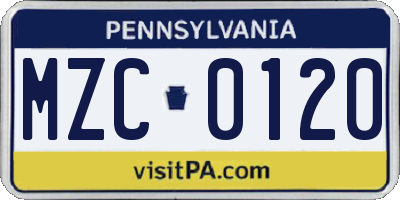 PA license plate MZC0120