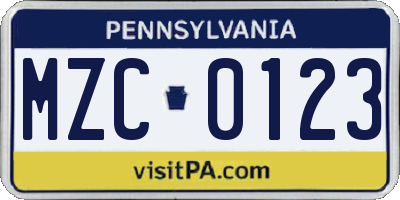 PA license plate MZC0123