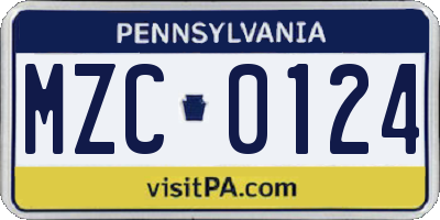 PA license plate MZC0124