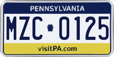 PA license plate MZC0125