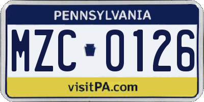 PA license plate MZC0126