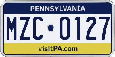 PA license plate MZC0127