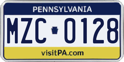 PA license plate MZC0128