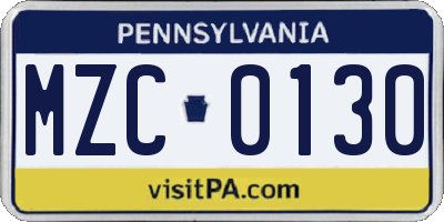 PA license plate MZC0130