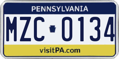 PA license plate MZC0134