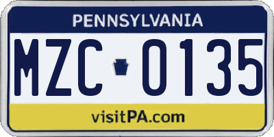 PA license plate MZC0135