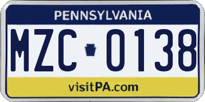 PA license plate MZC0138