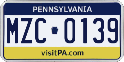 PA license plate MZC0139