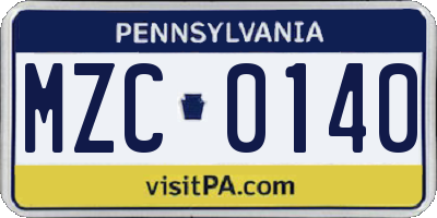 PA license plate MZC0140