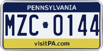 PA license plate MZC0144