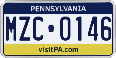 PA license plate MZC0146