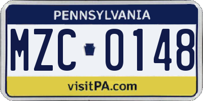 PA license plate MZC0148